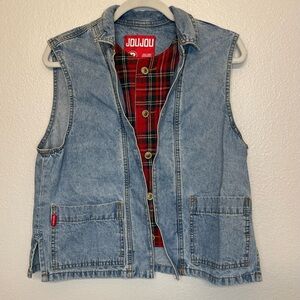 Vintage Denim Y2K Jou Jou‎ Vest Red Plaid Flannel Lining Size S